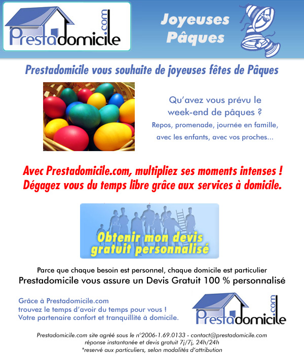 Prestadomicile vous souhaite de joyeuses f&ecirc;tes de P&acirc;ques